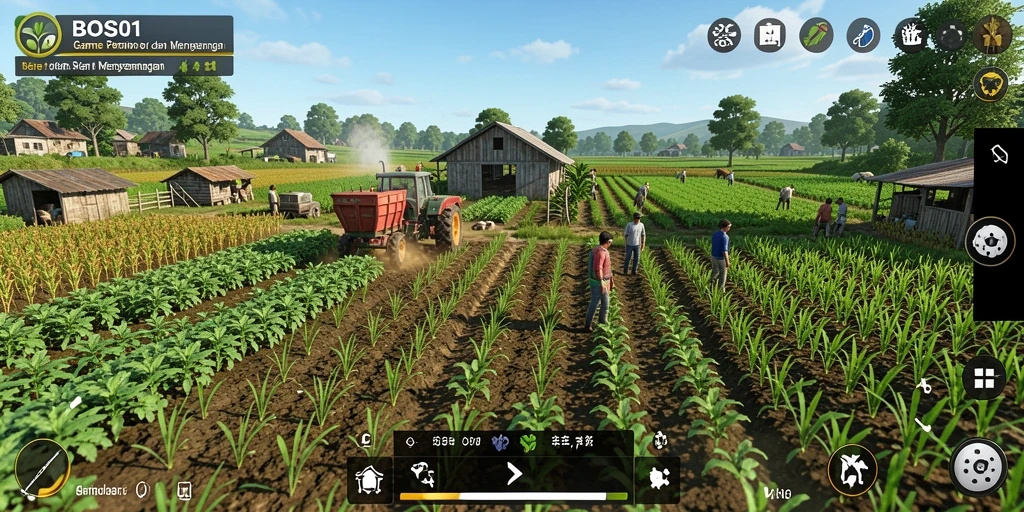 Screenshot menunjukkan pemain sedang merawat ladang dengan tanaman segar.