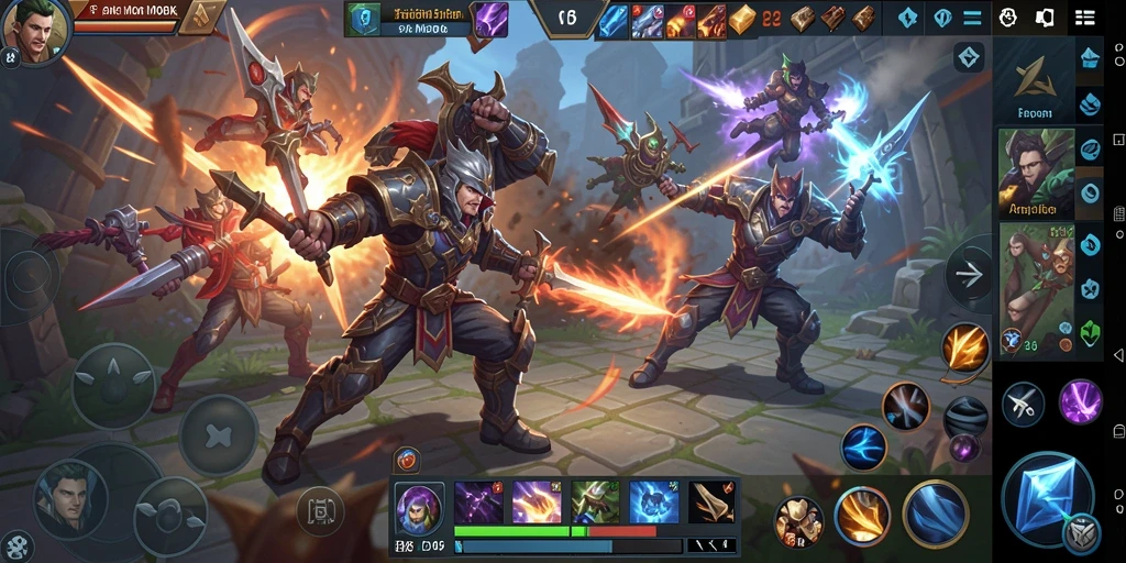 Tangkapan layar D06 menampilkan adegan pertempuran epik antar hero di arena.