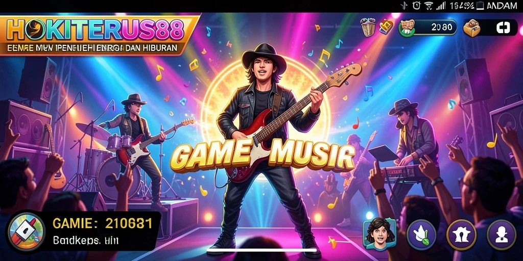 Tampilan gameplay dinamis HOKITERUS88 dengan berbagai tantangan musik.
